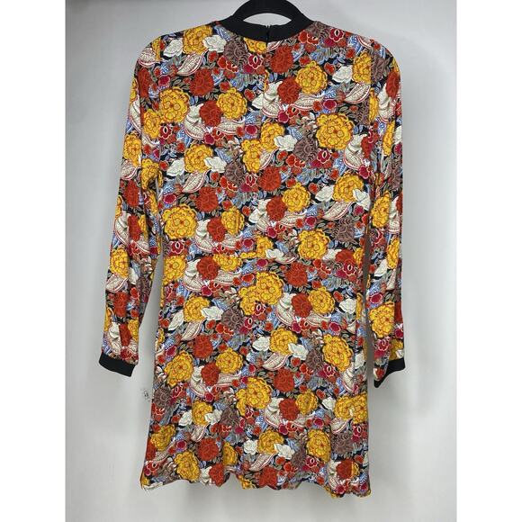 TRF Zara Pleated Long Sleeve Dress Women's Medium Yellow Red Floral Modern Mini - Picture 5 of 6